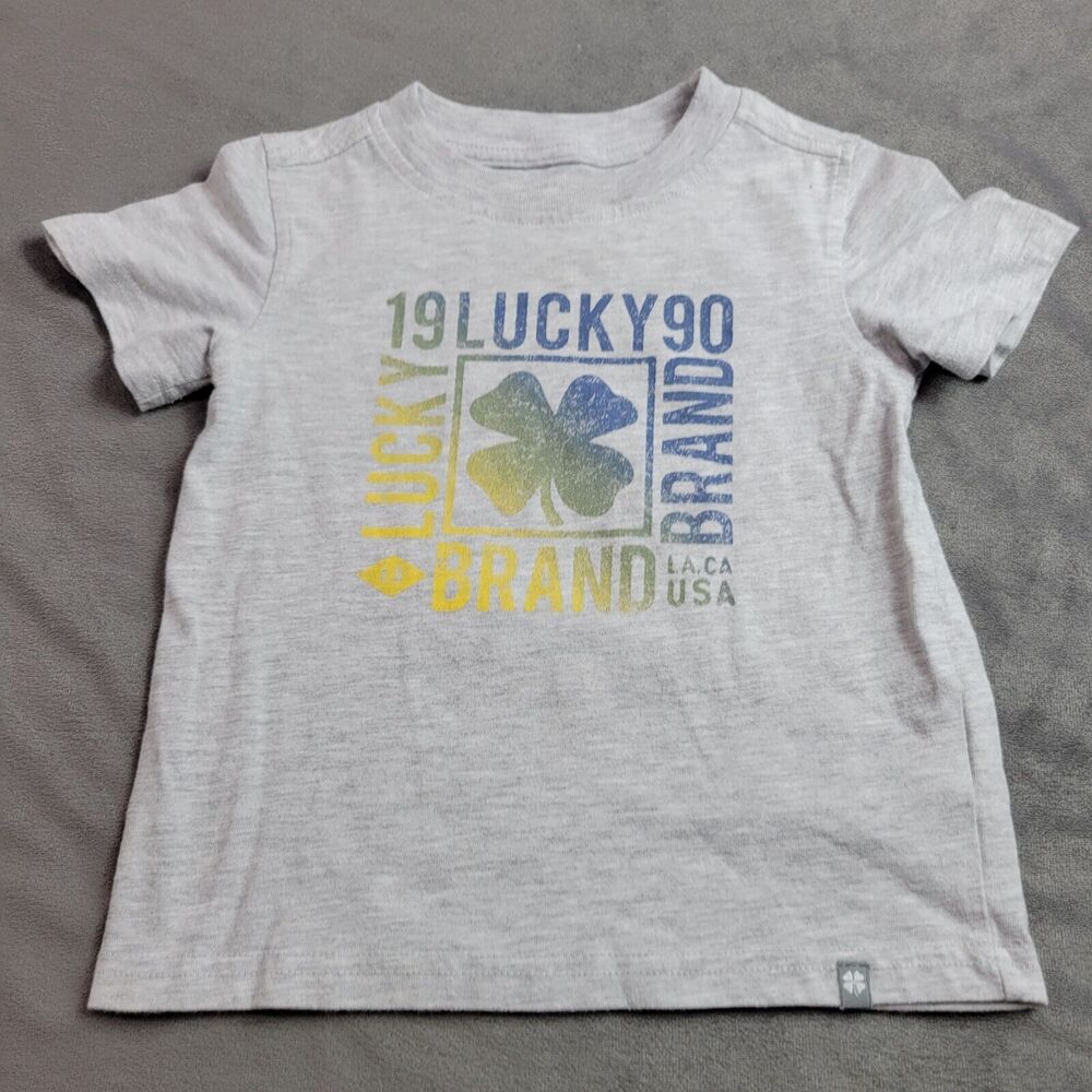 Lucky Brand Shirt Boy 2t Grey Blue Short Sleeve Cotton Blend Comfort Stretch Tee